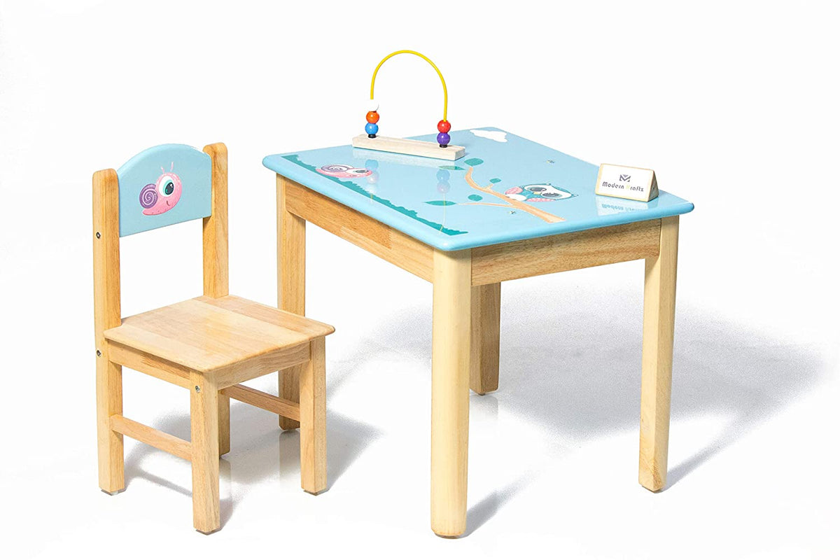 Modern Kraftz Baby Owl and The Snail Themed Kids Study Table Chair Set for Home