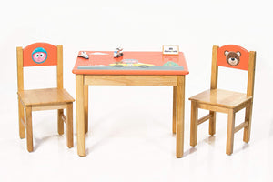 Modern Kraftz 'Jack and The Bear' Themed Wooden Kids Study Table with 2 Chairs Set