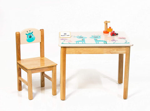 Modern Kraftz 'Giraffe and Colorful Mushrooms' Themed Wooden Table Chair Set