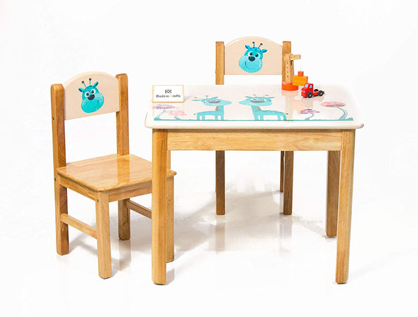 Modern Kraftz 2 Seater Wooden 'Giraffe and Colorful Mushrooms' Themed Kids Table