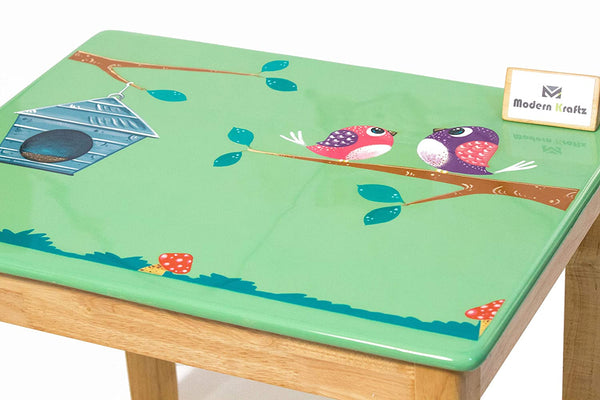 Modern Kraftz 'Lil Birds' Themed Wooden Kids Study Table and Chair Set for Home