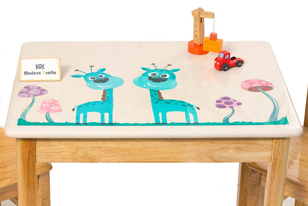 Modern Kraftz 'Giraffe and Colorful Mushrooms' Themed Wooden Table Chair Set