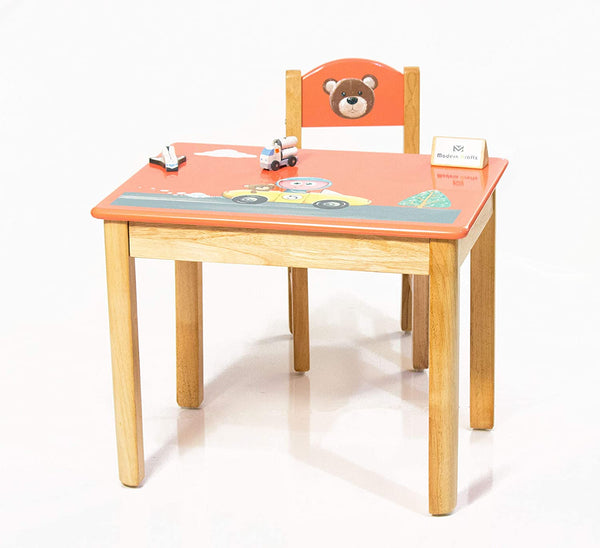 Modern Kraftz 'Jack and The Bear' Themed Wooden Kids Study Table with 2 Chairs Set