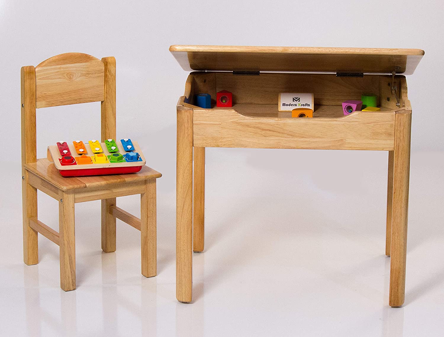 Childs wooden desk with store lift up lid