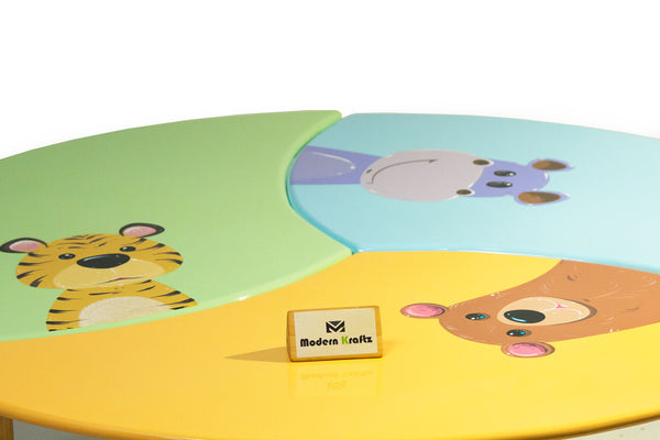 Modern Kraftz Animal Themed Kids Activity 3-Piece Puzzle Table for Kindergarten and Daycare