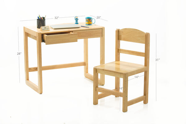 Modern Kraftz Wooden Senior Kids Study Table Chair Set with Drawer (for 6+ yrs) - Natural Finish