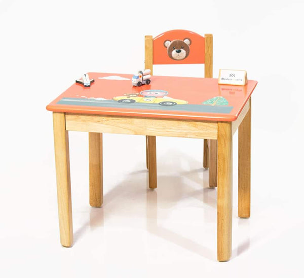 Modern Kraftz 'Jack and The Bear' Themed Wooden Kids Study Table and Chair Set for Home