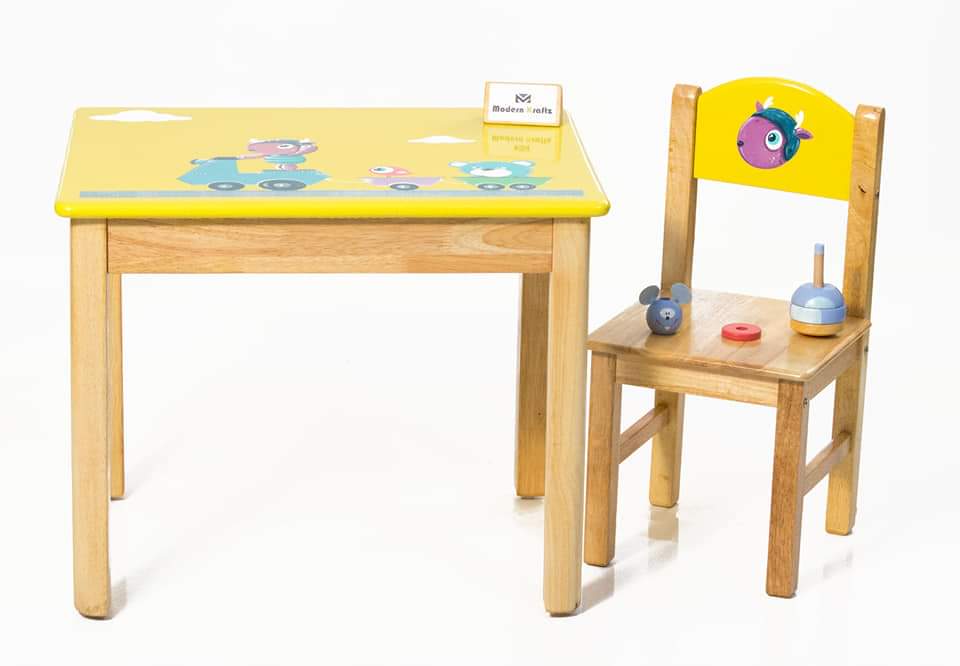 Modern Kraftz 'Lil Jungle Safari' Themed Wooden Single Seater Kids Study Table and Chair Set