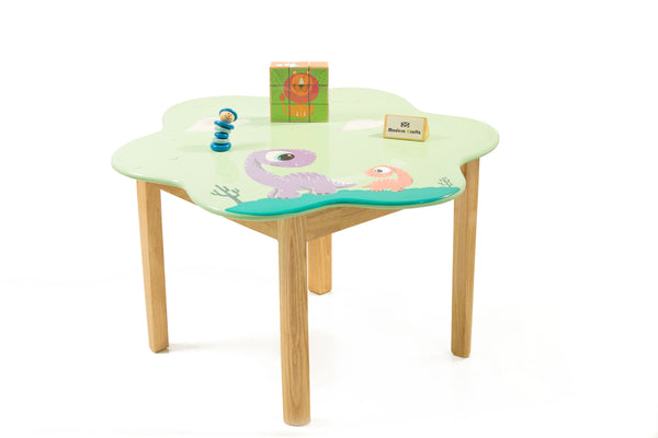 Modern Kraftz Flower Shaped Table and 4 Chairs for Kindergarten, Play School and Daycare -Light Green