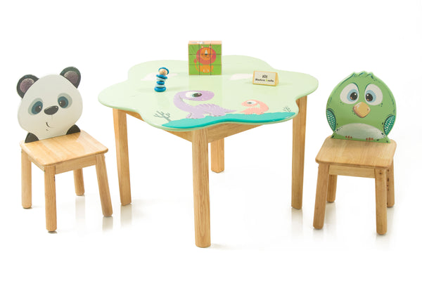 Modern Kraftz Flower Shaped Table and 4 Chairs for Kindergarten, Play School and Daycare -Light Green