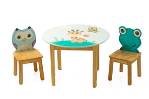 Modern Kraftz 2 Seater Wooden 'Giraffe' Themed Kids Round Table Chairs for Kids Room -Light Blue